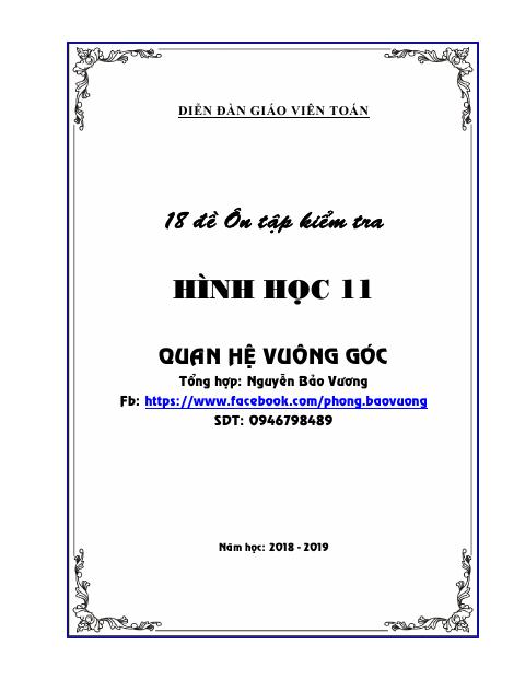 18 đề ôn tập kiểm tra Hình học 11 chương 3 – quan hệ vuông góc